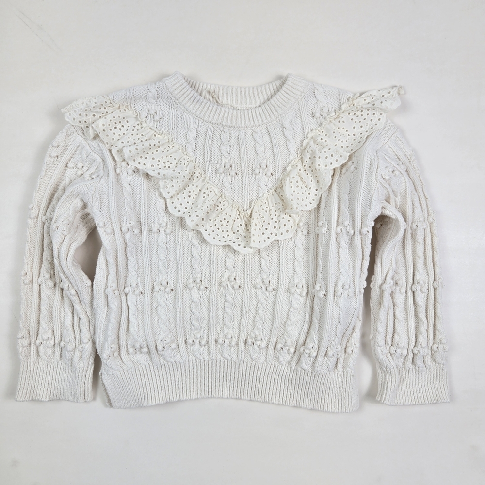 Zara Cream Cable-Knit Sweater 2-3Y Eyelet Ruffle Cottage Core Neutral Minimalist